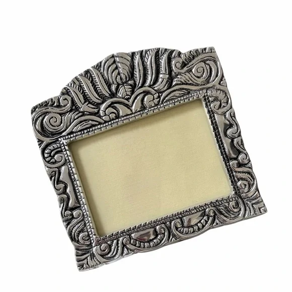 Hecho en Mexico Pewter Ornate Large Picture Frame with Wood Easel Back